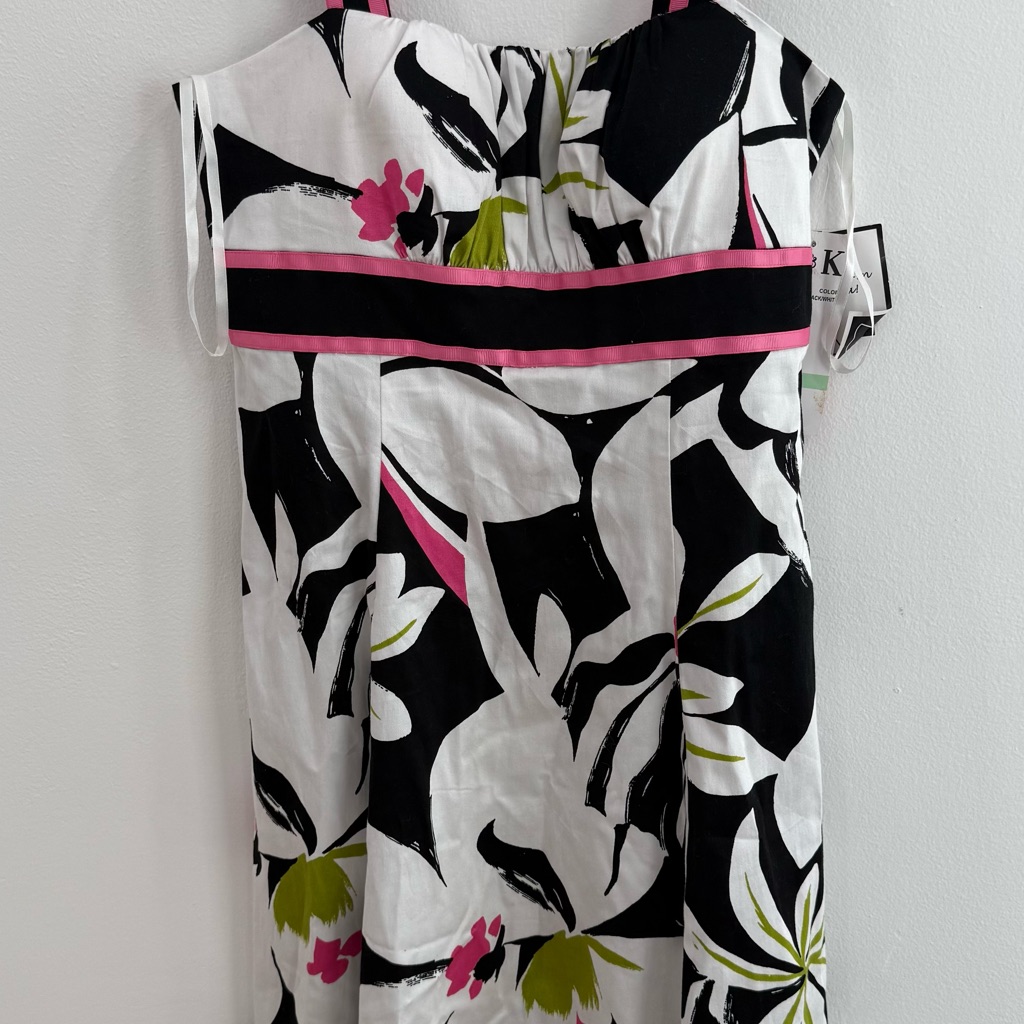 Floral Black And White Dress With Pink Accents